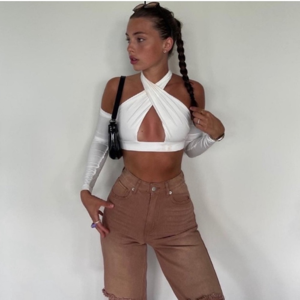 🪞 NEW tiger mist cross front crop top